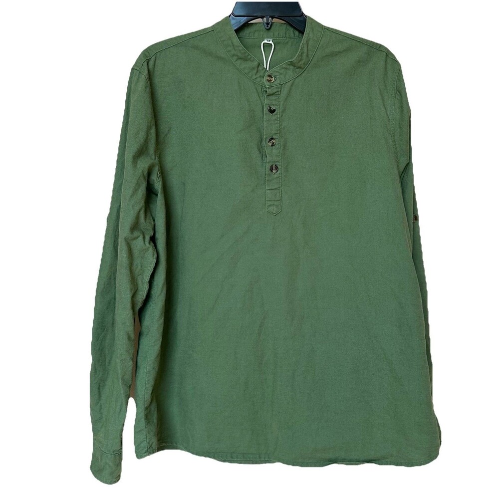 Linen Blend Top Women’s Med Long Sleeve Green Lagen Minimalist Career